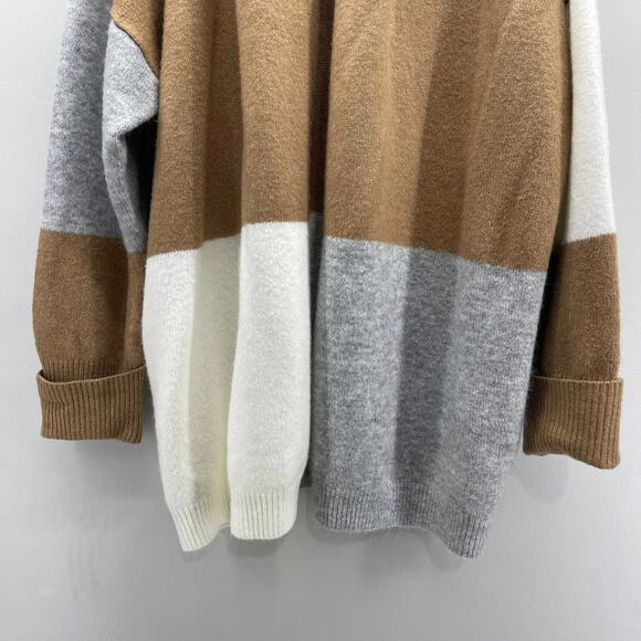 VICI Colorblock Cardigan Sweater Womens Medium Oversized Tan Cream Gray Open - Picture 3 of 5